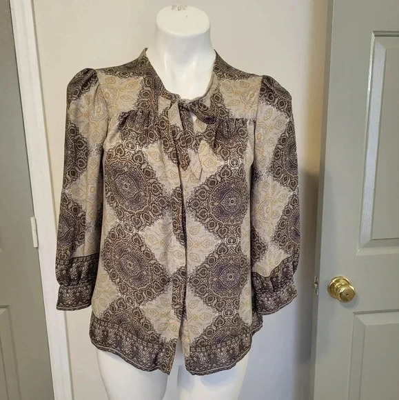 Joie Hartford Kaleidoscope Print Puff Sleeve 100% Silk Blouse(XS) - Picture 2 of 11